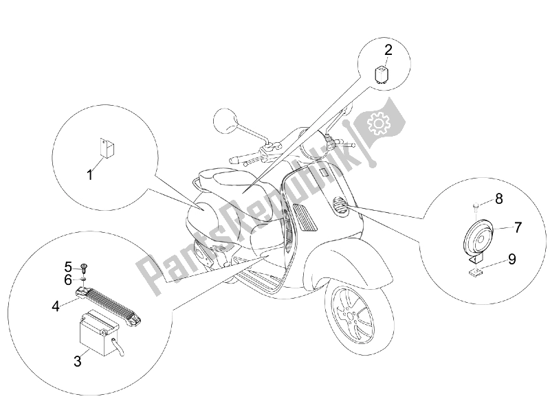 All parts for the Remote Control Switches - Battery - Horn of the Vespa Granturismo 200 L USA 2007