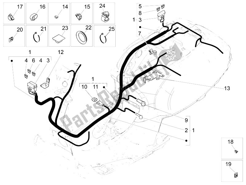 Tutte le parti per il Cablaggio Principale del Vespa LT 125 4T 3V IE E3 Vietnam 2014