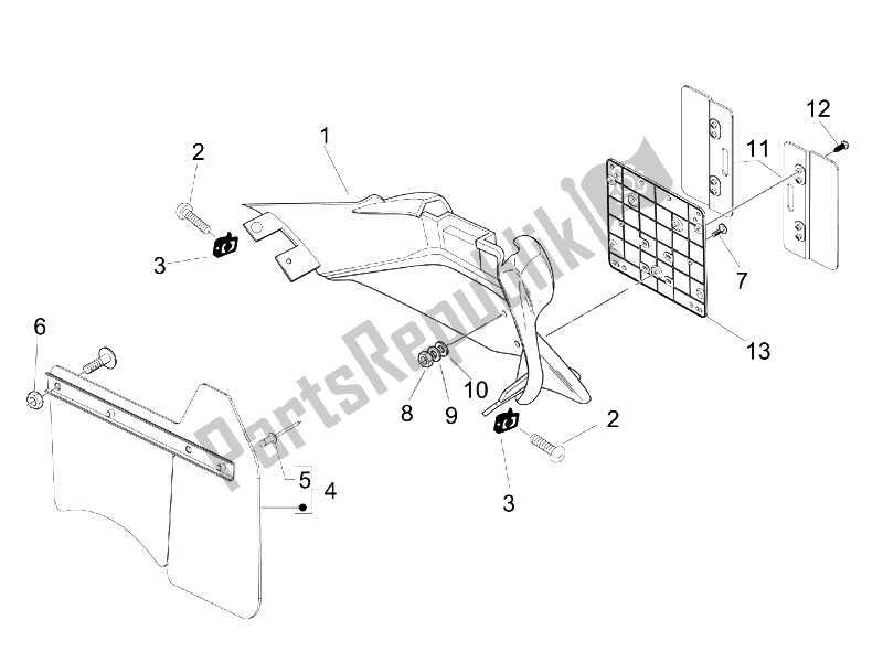 Toutes les pièces pour le Capot Arrière - Protection Contre Les éclaboussures du Vespa Granturismo 200 L UK 2005
