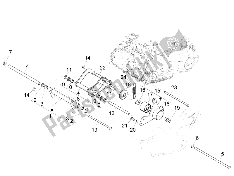 Alle onderdelen voor de Zwaaiende Arm van de Vespa GTS 300 IE ABS China 2014