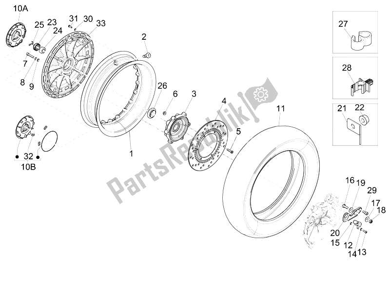 All parts for the Rear Wheel of the Vespa 946 125 2014