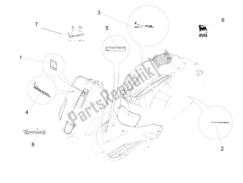 All parts for the Plates - Emblems of the Vespa Primavera 50 2T 2014