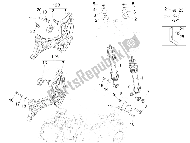 Tutte le parti per il Sospensione Posteriore - Ammortizzatore / I del Vespa GTS 300 IE Super 2008