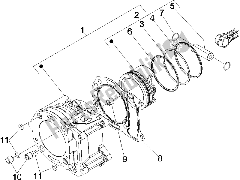 All parts for the Cylinder-piston-wrist Pin Unit of the Vespa GTV 250 IE 2006