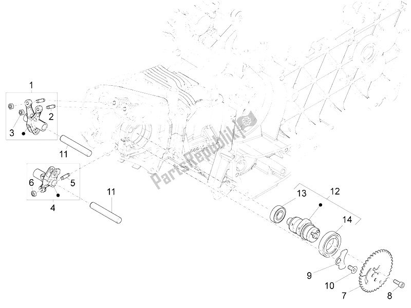 Toutes les pièces pour le Leviers à Bascule Support Unité du Vespa 150 4T 3V IE Primavera China 2015