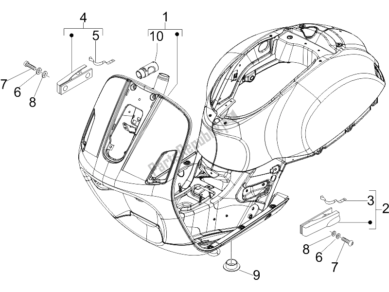 All parts for the Frame/bodywork of the Vespa GTV 250 IE UK 2006