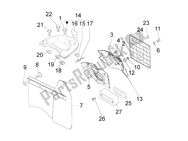 Toutes les pièces pour le Capot Arrière - Protection Contre Les éclaboussures du Vespa LX 50 4T 2V 25 KMH NL 2010