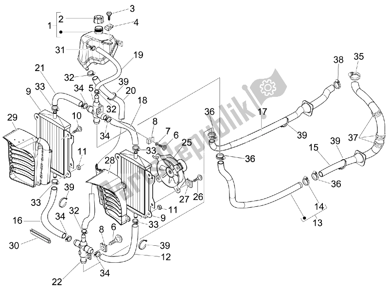 Toutes les pièces pour le Système De Refroidissement du Vespa GTS 300 IE Super Sport 2010