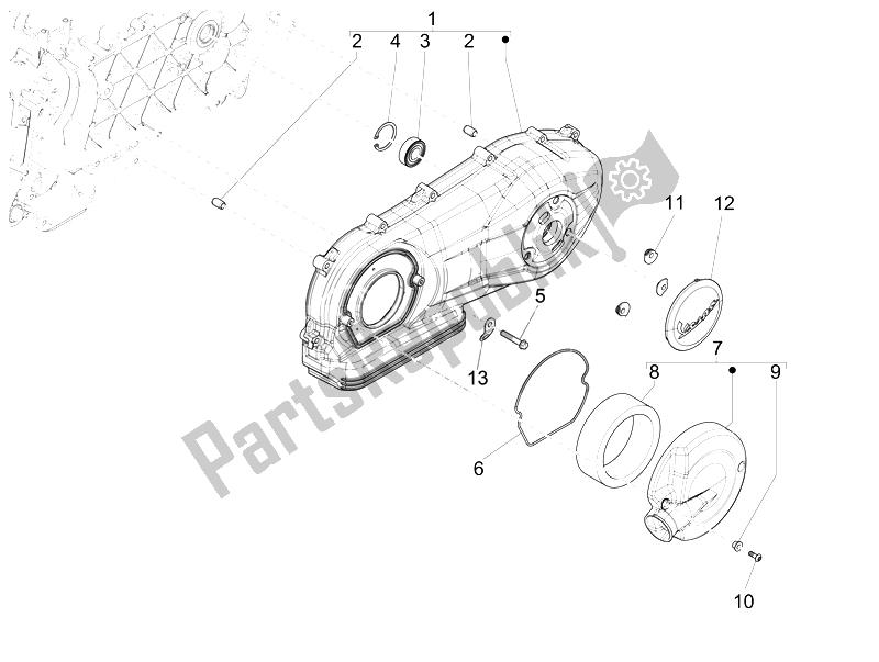 Toutes les pièces pour le Couvercle De Carter - Refroidissement Du Carter du Vespa 946 150 4T 3V ABS 2014