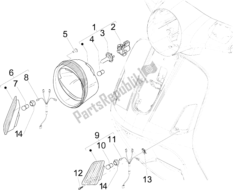 Todas las partes para Faros Delanteros - Luces Intermitentes de Vespa GTS 300 IE Super USA 2009