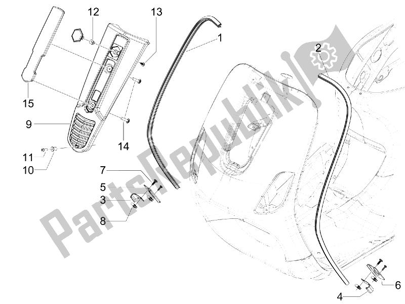 All parts for the Front Shield of the Vespa S 125 4T 2V E3 Taiwan 2011