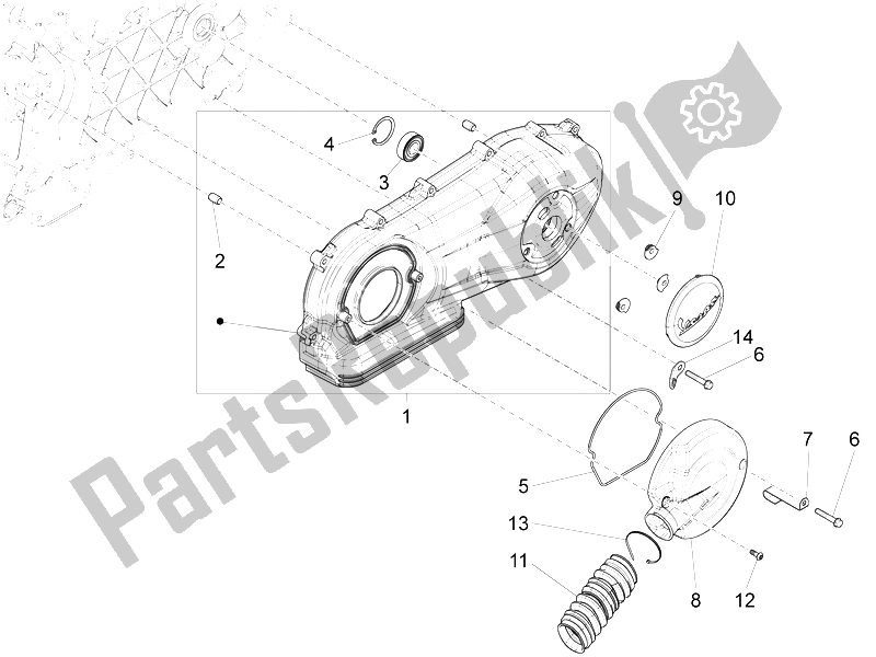 Tutte le parti per il Coperchio Del Carter - Raffreddamento Del Carter del Vespa LX 150 4T 3V IE 2012