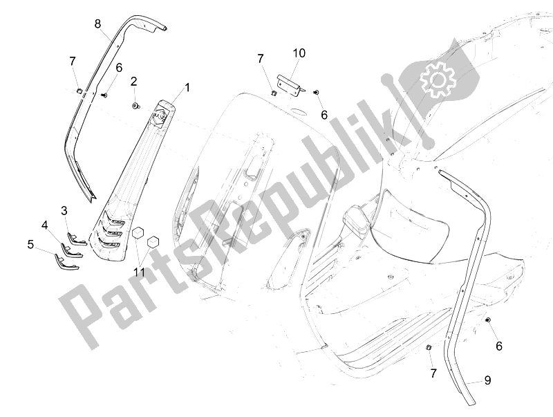 All parts for the Front Shield of the Vespa Vespa Primavera 50 4T 4V EU 2014