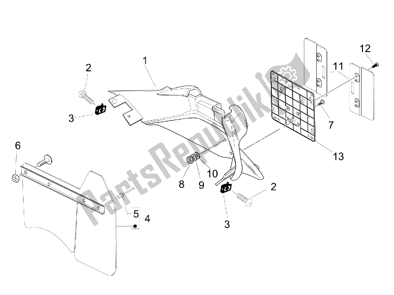 All parts for the Rear Cover - Splash Guard of the Vespa Granturismo 125 L Potenziato 2005