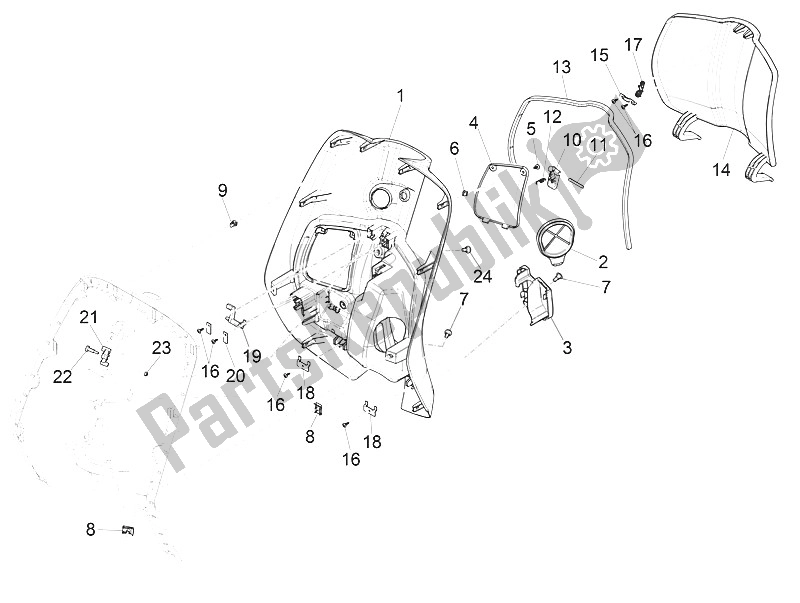 Todas las partes para Guantera Frontal - Panel De Rodilleras de Vespa Vespa 150 Sprint Iget 4T3V IE Asia 2016