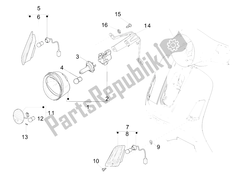 Todas las partes para Faros Delanteros - Luces Intermitentes de Vespa GTV 250 IE Navy 2007