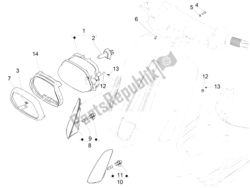Tutte le parti per il Fari Anteriori - Indicatori Di Direzione del Vespa Vespa Sprint 50 2T EU 2014