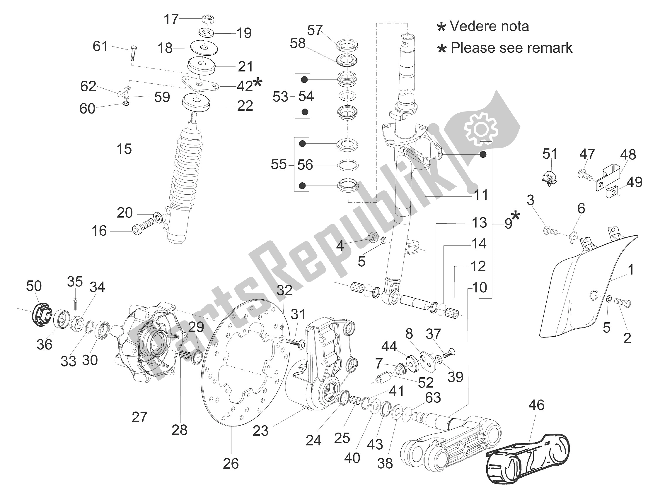 Wszystkie części do Widelec / Rura Sterowa - Zespó? ? O? Yska Uk? Adu Kierowniczego Vespa GTS 250 USA 2005