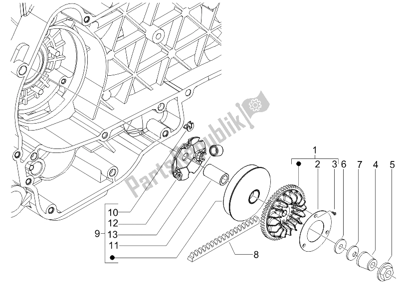 Toutes les pièces pour le Poulie Motrice du Vespa LX 150 4T E3 2009