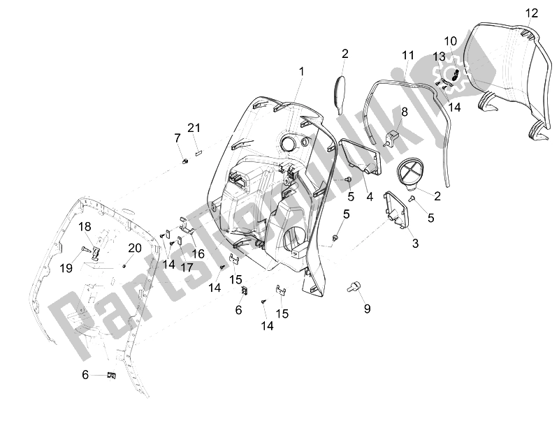 All parts for the Front Glove-box - Knee-guard Panel of the Vespa Sprint 50 4T 2V 25 KMH B NL 2014