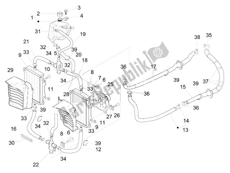 Alle onderdelen voor de Koelsysteem van de Vespa GTS 300 IE Super ABS USA 2014