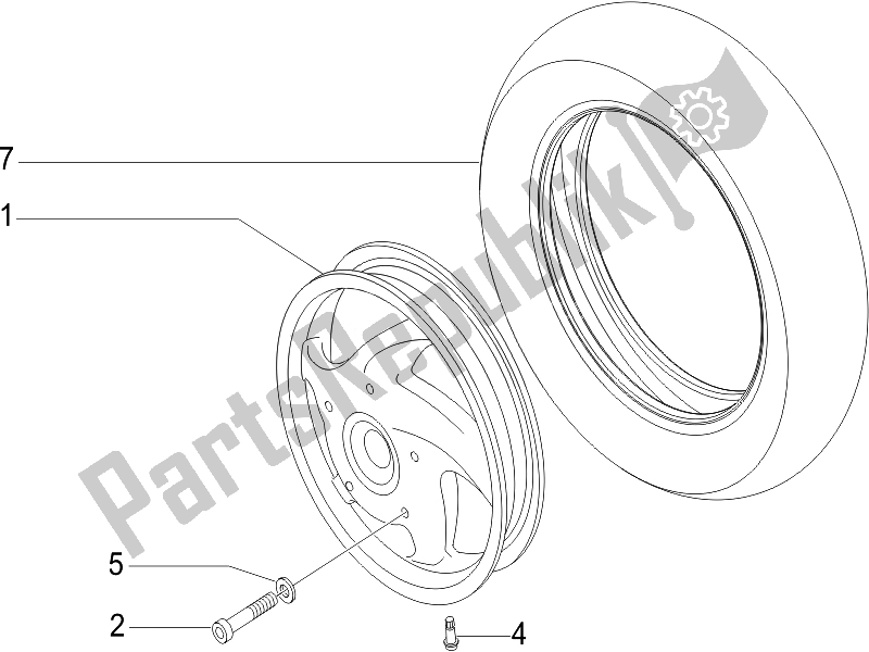 All parts for the Front Wheel of the Vespa LX 50 2T E2 Touring 30 KMH 2010