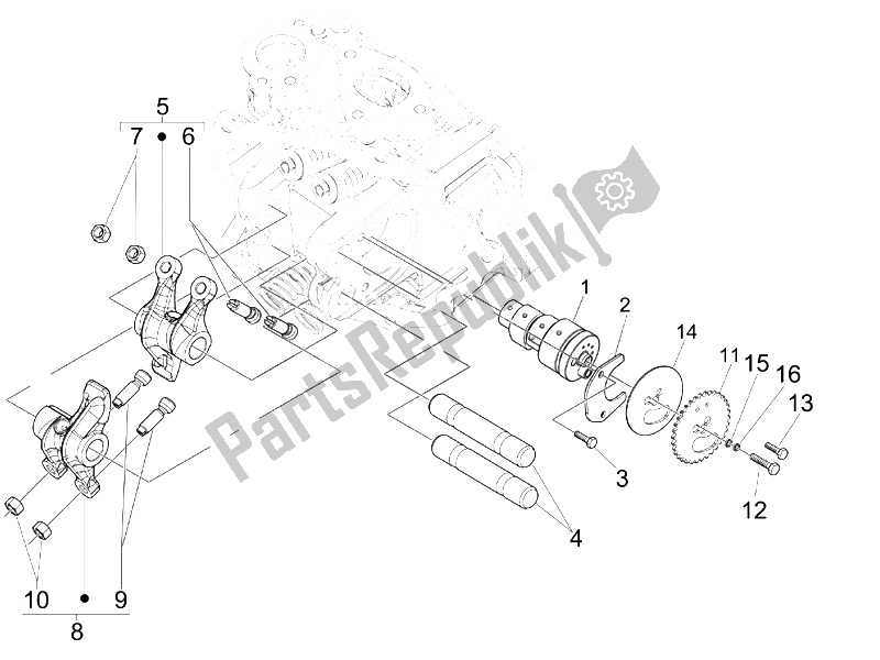 Toutes les pièces pour le Leviers à Bascule Support Unité du Vespa GTV 125 4T E3 2006