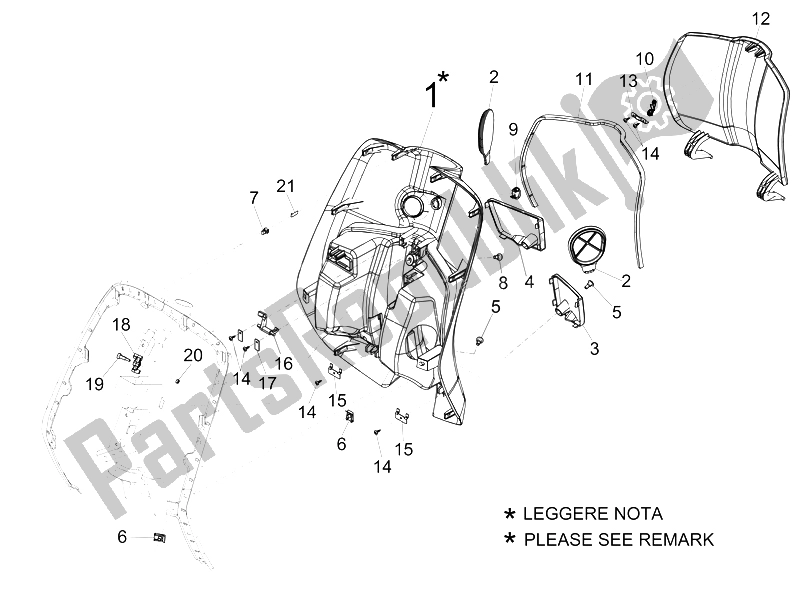 All parts for the Front Glove-box - Knee-guard Panel of the Vespa 150 4T 3V IE Primavera China 2015