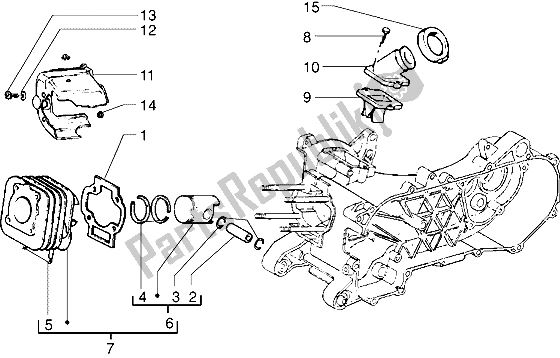 Alle onderdelen voor de Cilinder-zuiger-polspen, Assy van de Vespa ET2 Iniezione 50 1998