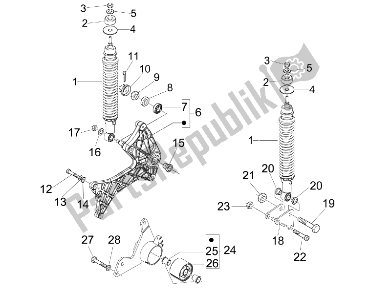 Toutes les pièces pour le Suspension Arrière - Amortisseur / S du Vespa Granturismo 200 L USA 2007