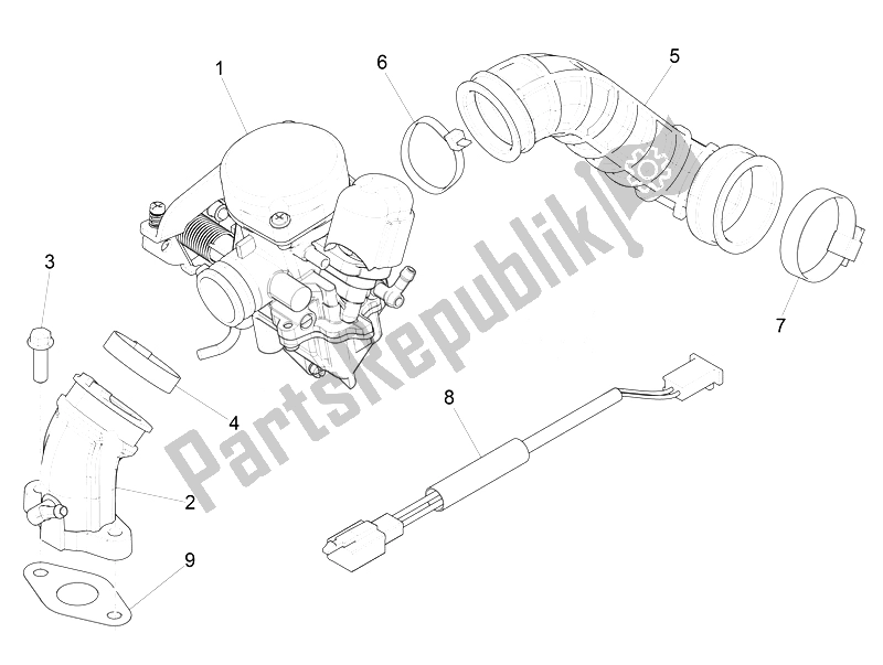 All parts for the Carburettor, Assembly - Union Pipe of the Vespa Vespa Primavera 50 4T 2V 25 KMH EU 2014