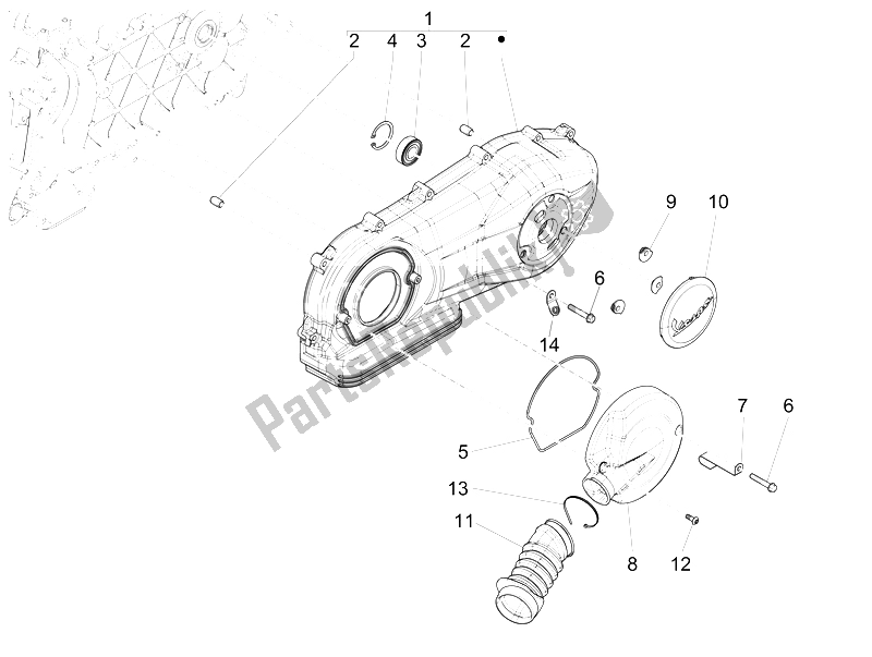 All parts for the Crankcase Cover - Crankcase Cooling of the Vespa 150 Sprint 4T 3V IE 2015