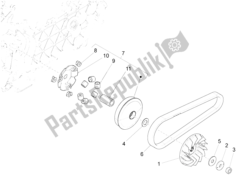 Alle onderdelen voor de Aandrijfpoelie van de Vespa 946 150 4T 3V ABS Armani Asia 2015