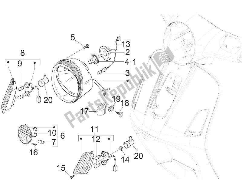 Toutes les pièces pour le Phares Avant - Clignotants du Vespa GTS 250 USA 2005