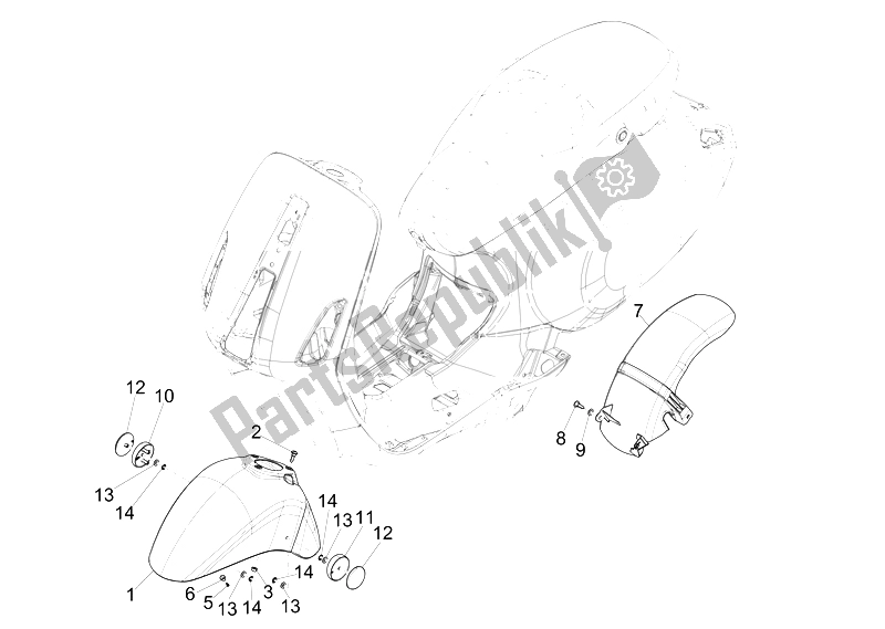 Toutes les pièces pour le Logement De Roue - Garde-boue du Vespa Sprint 50 4T 4V USA 2014