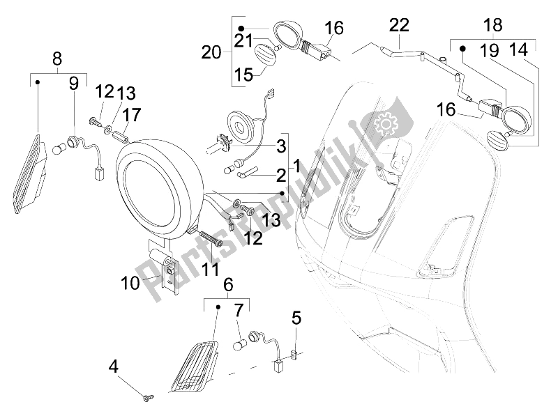 Toutes les pièces pour le Phares Avant - Clignotants du Vespa LXV 150 4T USA 2007