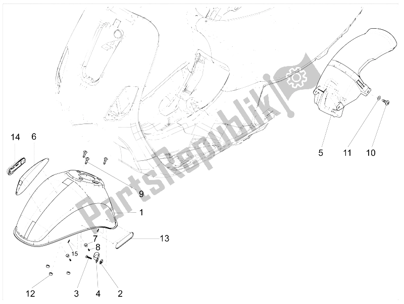 Alle onderdelen voor de Wielkast - Spatbord van de Vespa LX 150 4T 3V IE Vietnam E3 2012