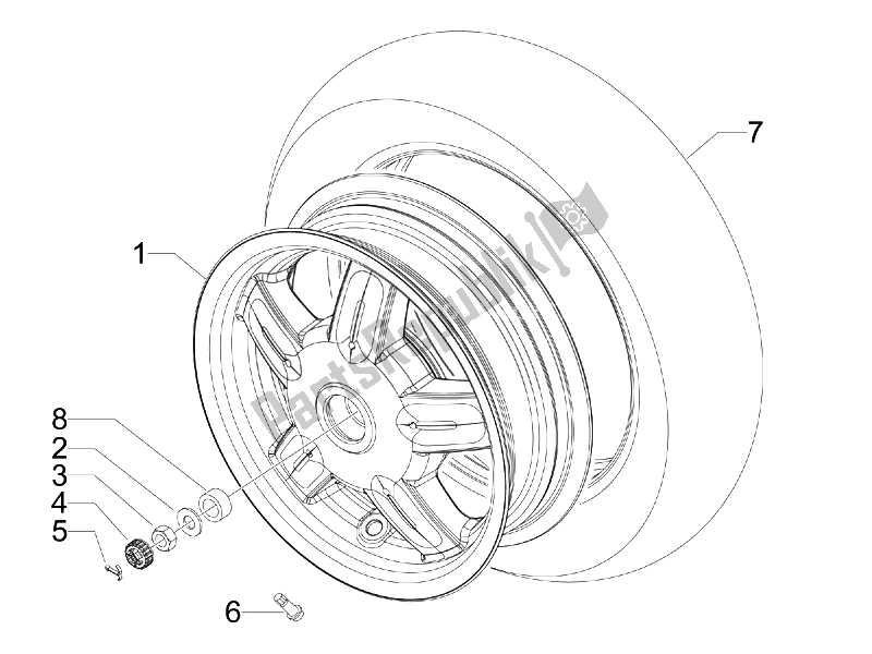 Toutes les pièces pour le Roue Arrière du Vespa S 125 4T E3 2007