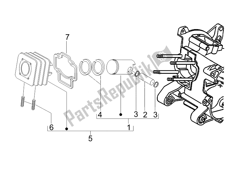 Toutes les pièces pour le Unité Cylindre-piston-axe De Poignet du Vespa LXV 50 2T Navy 2007