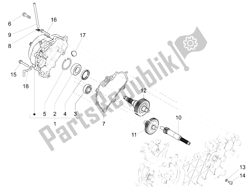 All parts for the Reduction Unit of the Vespa Sprint 125 4T 3V IE 2014