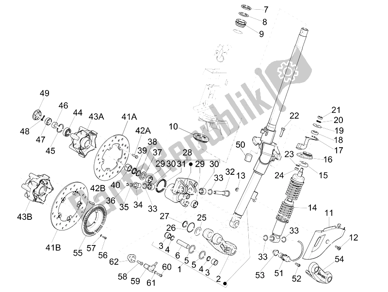 Tutte le parti per il Forcella / Tubo Sterzo - Unità Cuscinetto Sterzo del Vespa Vespa 125 4T 3V IE Primavera EU 2014