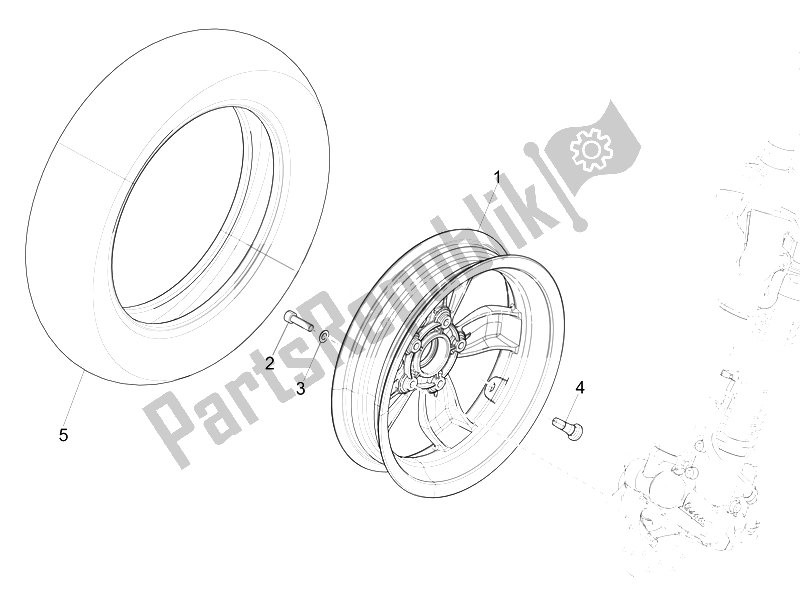 Tutte le parti per il Ruota Anteriore del Vespa LT 125 4T 3V IE E3 Vietnam 2014