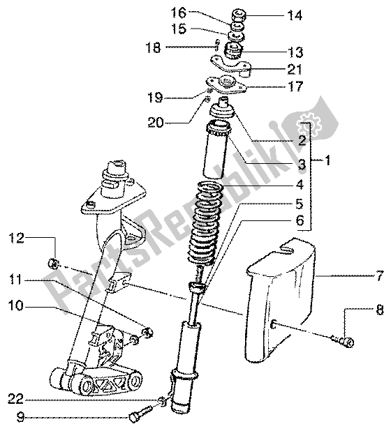 Wszystkie części do Przednia Pokrywa Amortyzatora Vespa ET4 125 Leader 2000