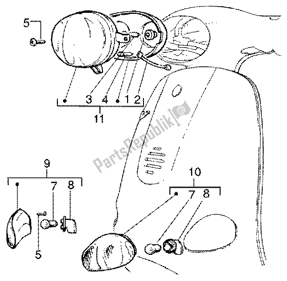 All parts for the Headlamp of the Vespa ET4 50 2002