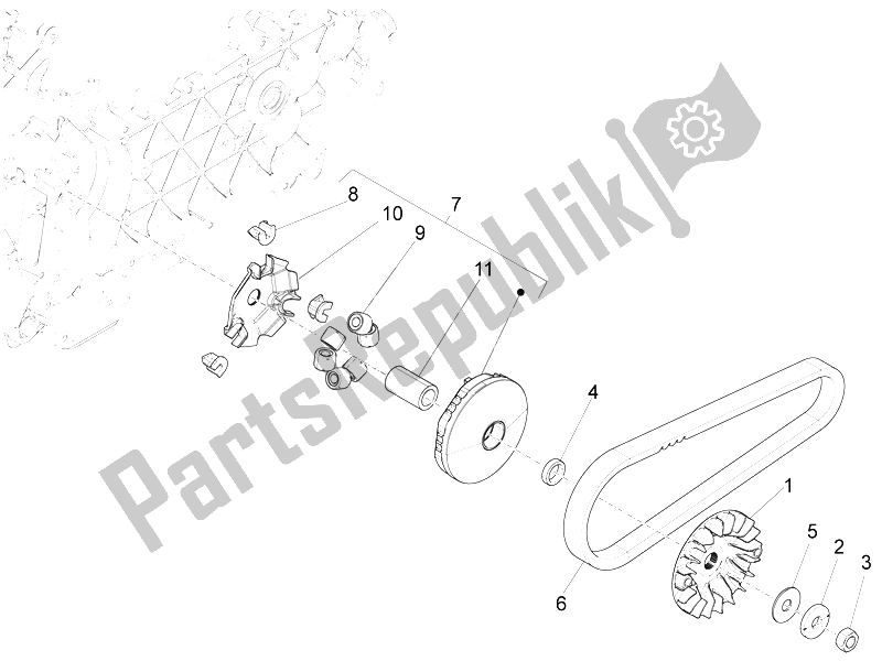All parts for the Driving Pulley of the Vespa LX 125 4T 3V IE Vietnam 2012
