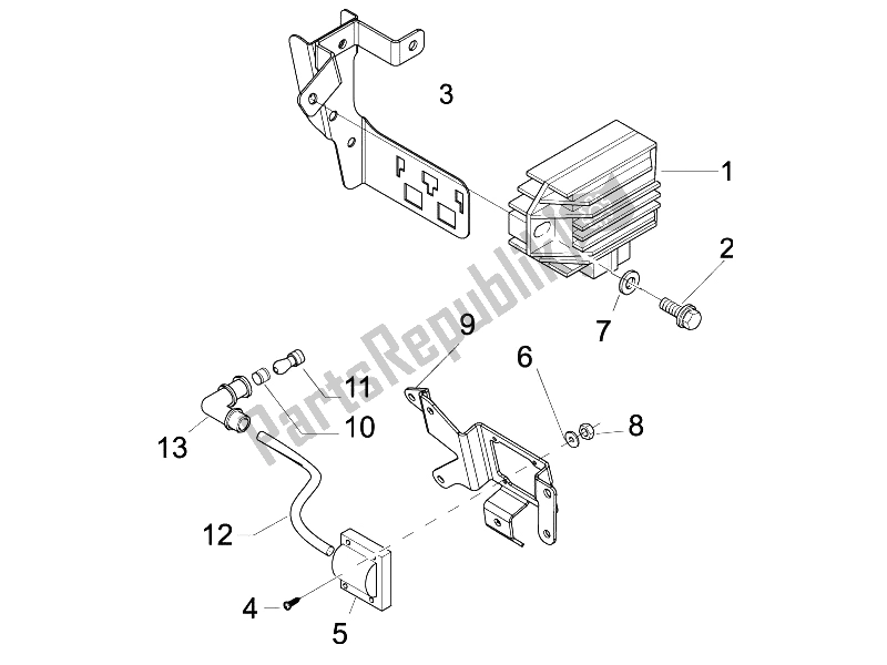 Alle onderdelen voor de Spanningsregelaars - Elektronische Regeleenheden (ecu) - H. T. Spoel van de Vespa LX 150 4T IE E3 2009