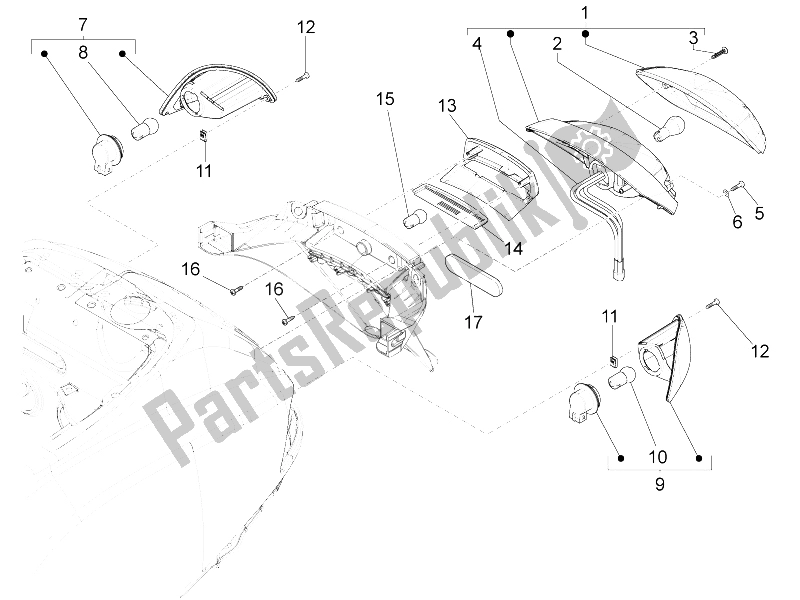 Toutes les pièces pour le Phares Arrière - Clignotants du Vespa S 125 4T 3V E3 IE Vietnam 2012