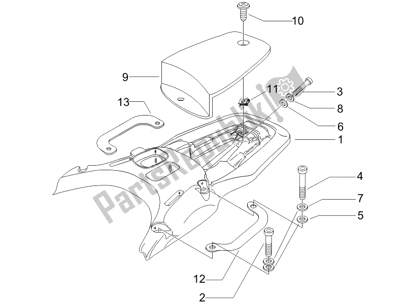 All parts for the Rear Luggage Rack of the Vespa Granturismo 200 L USA 2007