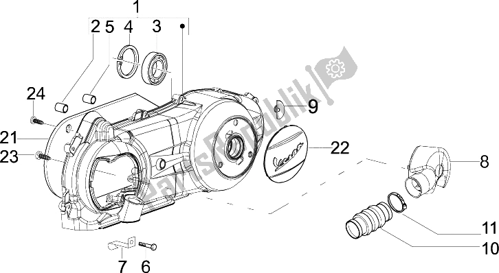 Toutes les pièces pour le Couvercle De Carter - Refroidissement Du Carter du Vespa LX 150 4T IE E3 2009