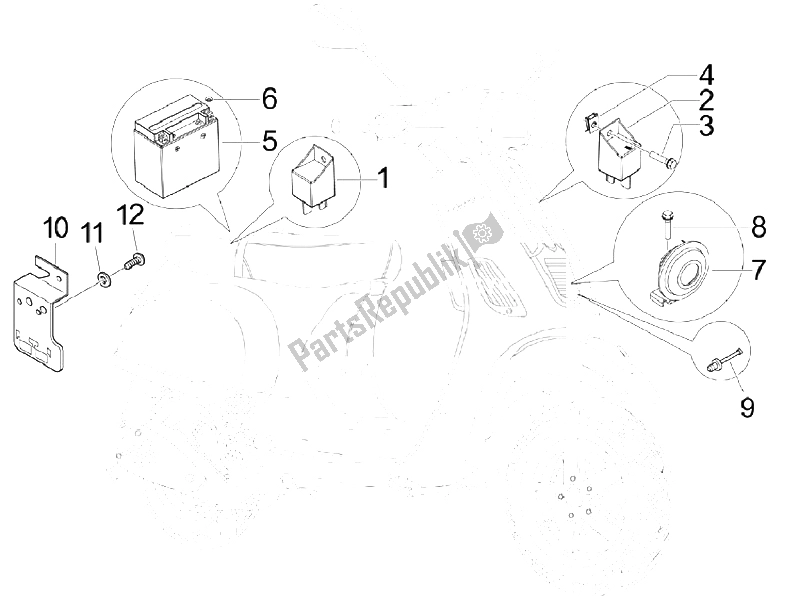 Tutte le parti per il Interruttori Del Telecomando - Batteria - Avvisatore Acustico del Vespa S 125 4T Vietnam 2009